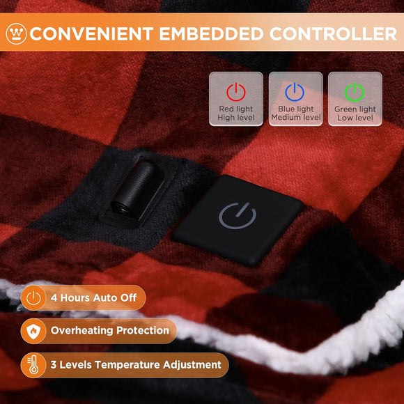 Heated Car Blanket with 3 Heating Levels 4 Hours Auto Off 12 Volt Electric Blanket for Car Truck SUV RV Machine Washable 59 x 43 (Red Buffalo Plaid)