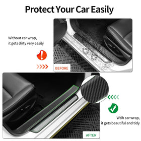 Upgraded carbon fiber wrap door sill protector car door protector edge guards car vinyl wrap Vinyl Automotive Protection Film Anti-Collision Fits for car Truck SUV Motorcycle (2.7In x 33Ft) - 0