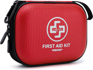 Mini First Aid Kit - 150 Piece Small Waterproof Hard Shell Medical Kit for Home Car Travel Camping Truck Hiking Sports Office Vehicle & Outdoor Emergencies- Small First Aid Medical Kit (Red)