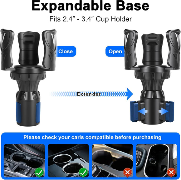 Car Cup Holder Expander Large Cup Holder Adapter for Car Water Bottle Holder Extender Adjustable Drink Holder for Car Fits Yeti Hydro Flask 24/32oz Black