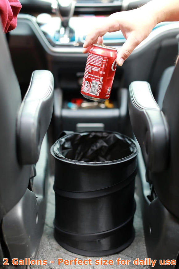 2Packs 2 Gallons New Leakproof Car Trash Can Compact Trash Can Pop-up Collapsible Hanging Car Trash Bin with Hook and Loop Waterproof PEVA Liner Open-Top Garbage Can for Cars Home Office