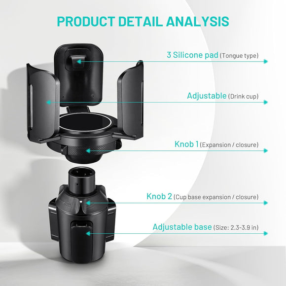 Car Cup Holder Expander Adapter (Adjustable)  All Purpose Cup Holder Expander for Car with Rubber Fits Less Than 5.51 Large Bottles & Mugs & Foods & Drinks