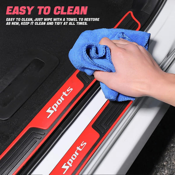4PCS Car Door Sill Plate Protectors Auto Door Entry Guards Sill Scuff Cover Panel Step Protector PVC Rubber Anti-Scratch Front Rear Door Pedal Car Accessories for Most Vehicles (Red/Sport)