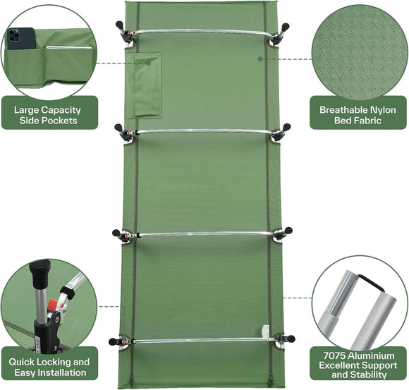 Camping Cot Folding Cots Lever Lock Portable Lightweight Sleeping Camping Bed for Adults Outdoor Travel Backpacking Camp Hiking Supports 330lbs