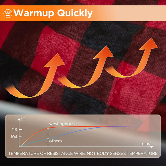 Heated Car Blanket with 3 Heating Levels 4 Hours Auto Off 12 Volt Electric Blanket for Car Truck SUV RV Machine Washable 59 x 43 (Red Buffalo Plaid)