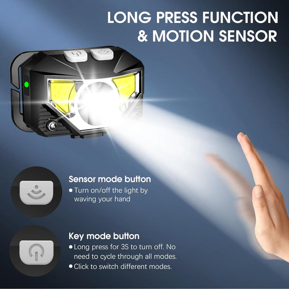 Headlamp Flashlight Lumen Ultra-Light Bright LED Rechargeable Headlight with White Red Light 2-Pack Waterproof Motion Sensor Head Lamp 8 Modes for Outdoor Camping Running Hiking Fishing