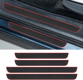 4PCS Car Door Sill Protector Anti-Scratch Car Door Edge Guard Waterproof Door Sill Stickers Front/Rear Door Step Guard Door Entry Guard Decoration Accessories for Car Truck SUV (Black/Red)