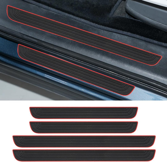 4PCS Car Door Sill Protector Anti-Scratch Car Door Edge Guard Waterproof Door Sill Stickers Front/Rear Door Step Guard Door Entry Guard Decoration Accessories for Car Truck SUV (Black/Red)