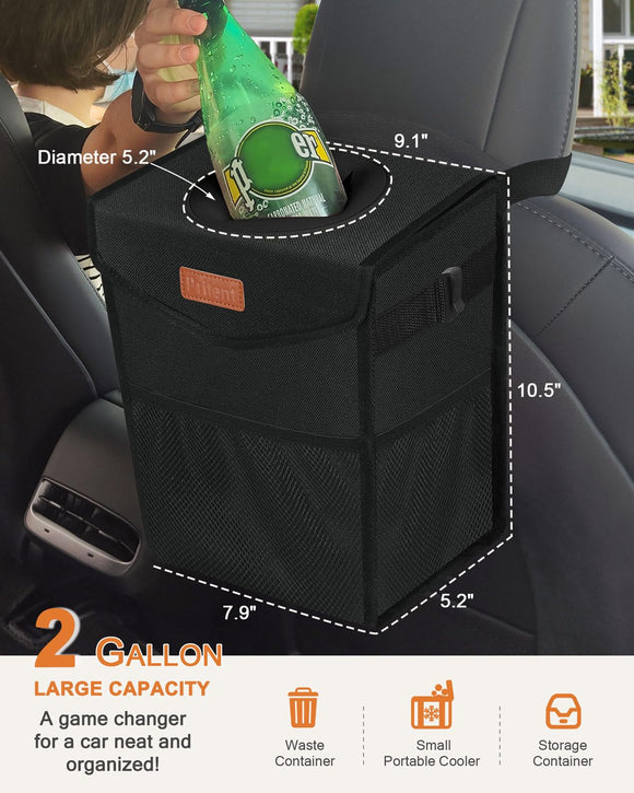 Car Trash Can with Lid Cute Leakproof Car Trash Garbage Bag Hanging Vehicle Trash Bin Small Portable Automotive Garbage Cans Organizer for Back/Front Seat/Console(Trapezoid Black)