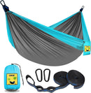 Camping Hammock Double & Single Portable Hammocks with 2 Tree Straps and Attached Carry Bag Great for Outdoor Indoor Beach Camping Light Grey / Sky Blue-1