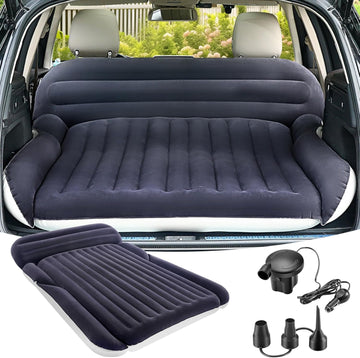 SUV Air Mattress with 2 Pillows Thickened and Flocked Car Bed Portable Travel Pad for Camping & Road Trips Quick Inflate & Deflate with External Pump Blue-Black and Cool Gray