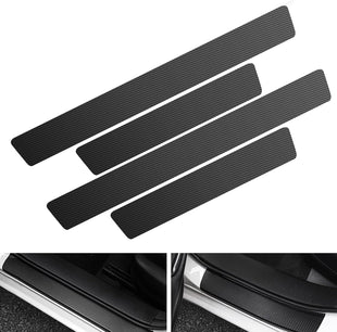 Car Door Sill Protector 4 PCS Door Sill Protector Anti-Scratch Anti-Collision Carbon Fiber Leather Front/Rear Decorative Door Protector Car Interior Accessories
