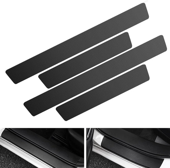 Car Door Sill Protector 4 PCS Door Sill Protector Anti-Scratch Anti-Collision Carbon Fiber Leather Front/Rear Decorative Door Protector Car Interior Accessories