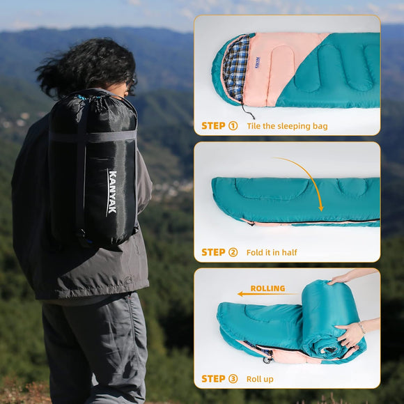 Camping 32 Sleeping Bags for Adults Kids Teens Cold Weather Warm Sleeping Bag Winter for 3-4 Season Camping Camping Gear Equipment Traveling and Outdoors