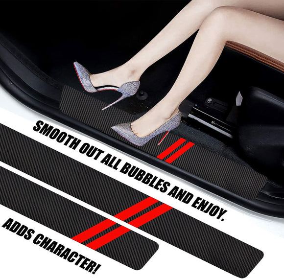 Door Sill Protector Compatible with Dodge Charger Challenger 4PCS Door Sill Protector with Plastic Scraper Carbon Fiber Leather Door Entry Guard Decoration