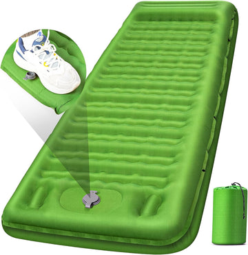 Camping Sleeping Pad Extra Thick 5 Inch Camping Mat with Pillow Built-in Foot Pump Inflatable Sleeping Pads Compact for Camping Backpacking Hiking Traveling TentGreen