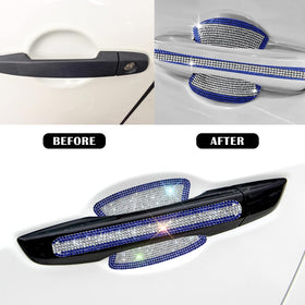 8pcs Bling Car Door Handle Protector Stickers Crystal Rhinestone Glitter Car Door Handles Cup Scratch Protectors Decals Universal (White & Blue) - 0