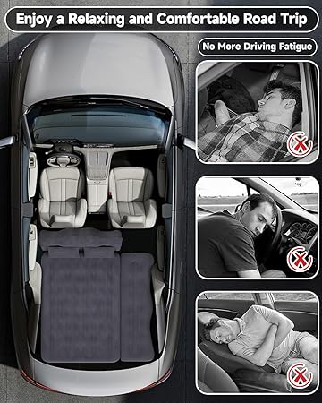 Inflatable Car Mattress Bed: SUV Camping Air Bed for Truck Backseat with Pump & Pillows Car Sleeping Airbed for Van Back Seat