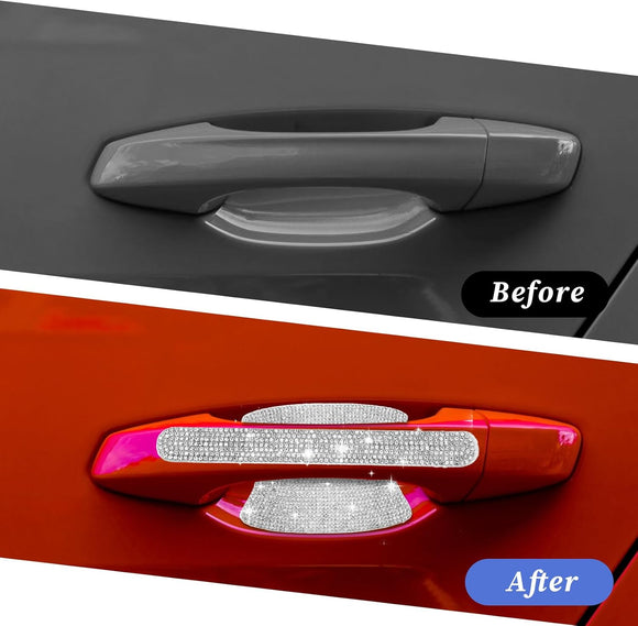 Crystal Car Door Handle Scratches Protector - 10PCS Silver Rhinestone Stickers - Bling Auto Accessories for Women