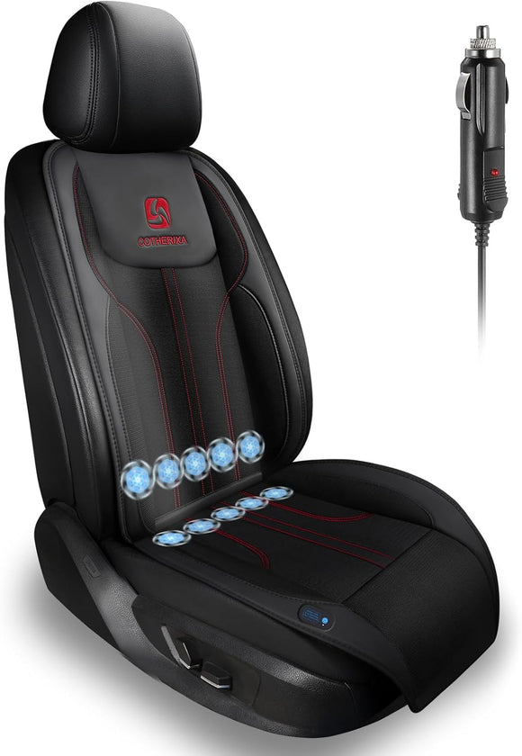 Cooling Car Seat Cushion Front Seat 12V&24V Cooling Seat Cover for Cars with 10 Fans Rapid Cooling with Automatic Start and Pause Seat Cushion (Black)