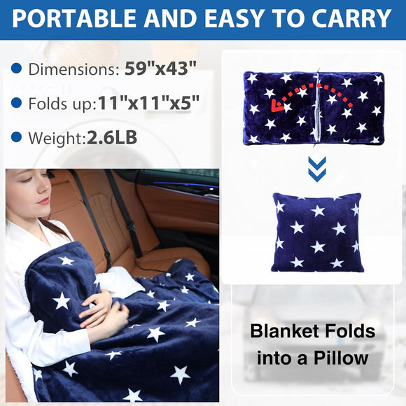 Car Heated Blanket - 12-Volt Portable Blanket for Car Truck SUV RV - Soft Flannel and Sherpa - Travel Size 59 x 43