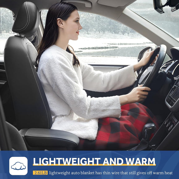 12-Volt Heated Car Blanket with 2 Output USB Ports 3 Heating Levels & 4 Hours Auto Off Electric Blanket for Car Truck SUV RV or Camping Machine Washable 59 X 43 Plaid