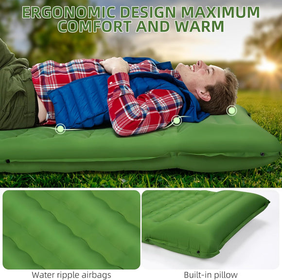 Camping Sleeping Pad Extra Thick 5 Inch Camping Mat with Pillow Built-in Foot Pump Inflatable Sleeping Pads Compact for Camping Backpacking Hiking Traveling TentGreen