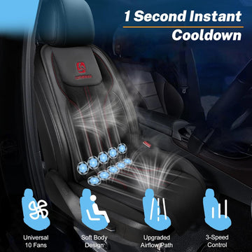 Cooling Car Seat Cushion Front Seat 12V&24V Cooling Seat Cover for Cars with 10 Fans Rapid Cooling with Automatic Start and Pause Seat Cushion (Black) - 0