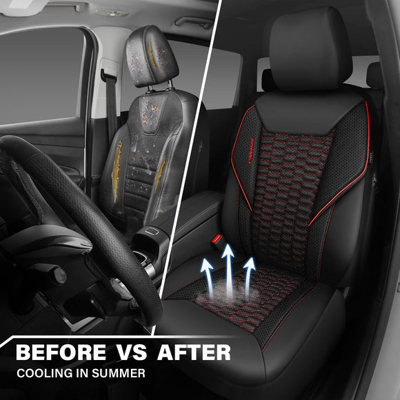 3D Foam Mesh Leather Car Seat Covers Front Seats Air Cool Mesh Front Seat Covers for Car Universal Fit for SUV Truck Sedan Automotive Armrest Airbag Compatible Black and Red