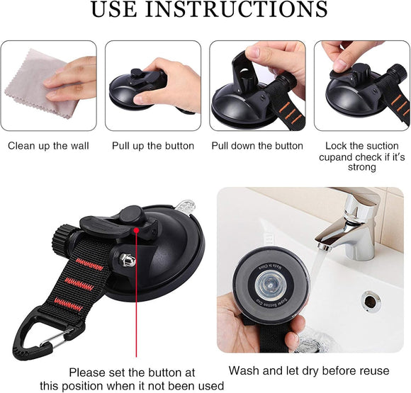 Suction Cup Hooks Heavy Duty 4 Pieces Car Camping Essentials Upgraded Tie Down Suction Cup Camper Accessories with Securing Hook Strong Power for RV Boat Window Glass Camping Trap.(4 pcs)
