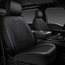 Leather Car Seat Covers Gel Wetsuit PU Front Seat Cover Waterproof EVA 2pcs All Weather Neoprene Universal Fit Pickup SUV Truck Sedan Automotive Armrest Airbag Compatible Rhombic Blue Strip-6