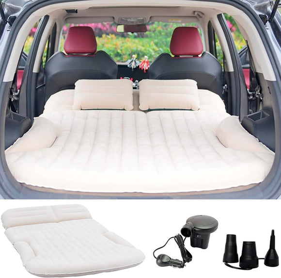 SUV Air Mattress Thickened and Double-Sided Flocking Travel Camping Bed with 2 Pillows & Electric Pump Dedicated Mobile Cushion Inflatable Bed for SUV Trunk and Rear Seat (Beige and Coffee)