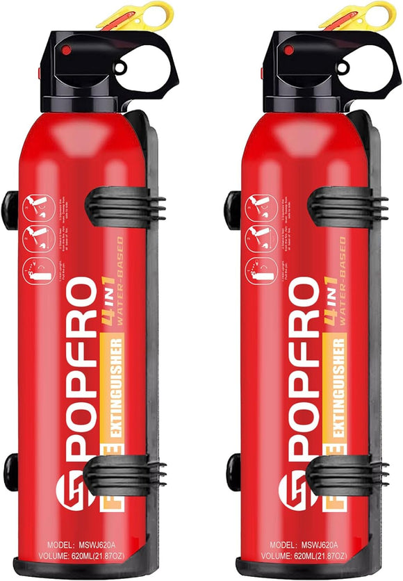 Portable Fire Extinguisher | 4-in-1 Small Fire Extinguisher for Home Garage Kitchen Car | For Electric Textile and Grease Fires | Non-Toxic Easy Clean | Wall Mount Incl (2PK)