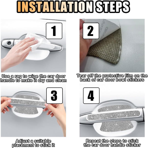 Bling Car Door Handle Protector Bling Auto Doors Handles Sticker Anti-Scratch Universal Car Door Handle Protective Cover Shiny Rhinestone Auto Decor Accessories for Women (White)