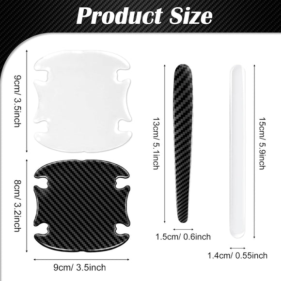 16PCS Car Door Handle Scratch Protector Set- 8PCS Clear Transparent & 8PCS Carbon Fiber Sticker Guard Cover Avoiding Scratches Auto Accessories for SUV Cars