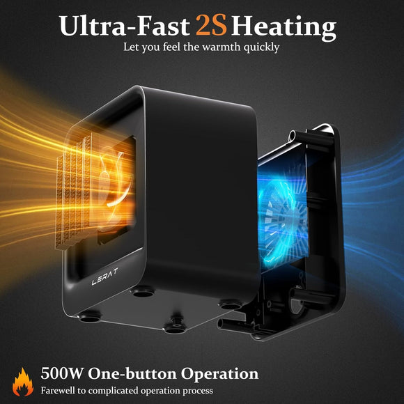 Electric Space Heater Small Heater for Indoor Use 500W PTC Fast Heating Portable Heaters Overheating & Tip-Over Protection Mini Personal Heater for Office Desk Camping Black