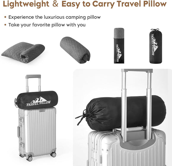 Camping Pillow Travel Pillow Small Shredded Memory Foam Pillow - Compressible Medium Firm Breathable Cover Ideal Backpacking Hiking Airplane and Car