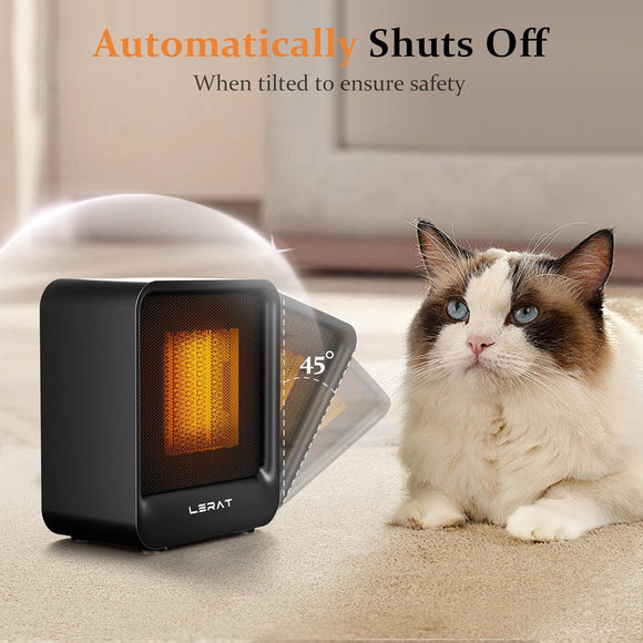 Electric Space Heater Small Heater for Indoor Use 500W PTC Fast Heating Portable Heaters Overheating & Tip-Over Protection Mini Personal Heater for Office Desk Camping Black
