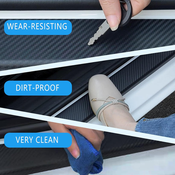 Carbon Car Door Sills Protector 4d Car Door Threshold Protection Automotive Door Entry Guard 4 Pcs Universal Rubber Scratch Resistant Exterior Accessories (Black)