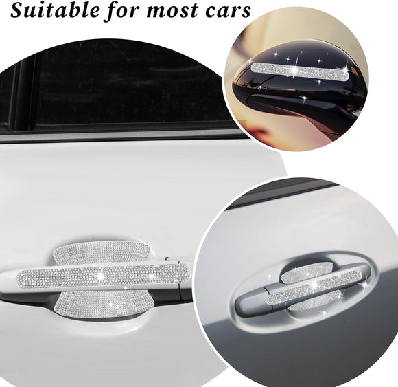 Crystal Car Door Handle Scratches Protector - 10PCS Silver Rhinestone Stickers - Bling Auto Accessories for Women