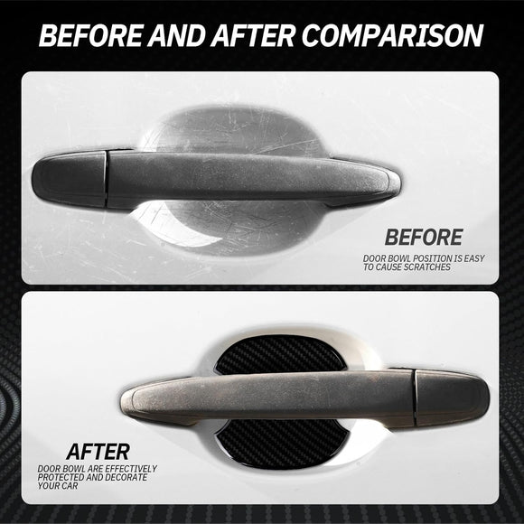 4PCS Car Door Handle Protectors Anti-Scratch TPU Carbon Fiber Protective Film 3D Door Cup Sticker Universal Fit for Most Cars SUVs Trucks Car Exterior Accessories