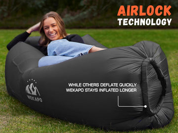 Inflatable Lounger Air Sofa Hammock-Portable Water Proof& Anti-Air Leaking Design-Ideal Couch for Backyard Lakeside Beach Traveling Camping Picnics & Music Festivals (Black) - 0