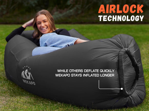 Inflatable Lounger Air Sofa Hammock-Portable Water Proof& Anti-Air Leaking Design-Ideal Couch for Backyard Lakeside Beach Traveling Camping Picnics & Music Festivals (Black)