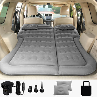 SUV Air Mattress Camping Bed Cushion Pillow - Inflatable Thickened Car Air Bed with Air Pump Portable Sleeping Pad Mattress for Home Car Travel Camping Upgraded Version - Grey