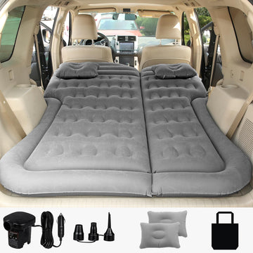 SUV Air Mattress Camping Bed Cushion Pillow - Inflatable Thickened Car Air Bed with Air Pump Portable Sleeping Pad Mattress for Home Car Travel Camping Upgraded Version - Grey