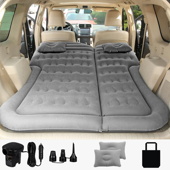 SUV Air Mattress Camping Bed Cushion Pillow - Inflatable Thickened Car Air Bed with Air Pump Portable Sleeping Pad Mattress for Home Car Travel Camping Upgraded Version - Grey