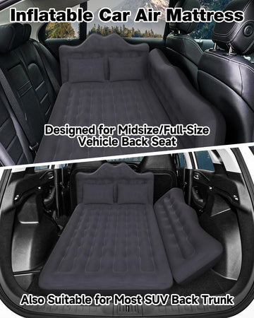 Inflatable Car Mattress Bed: SUV Camping Air Bed for Truck Backseat with Pump & Pillows Car Sleeping Airbed for Van Back Seat - 0