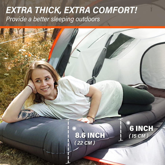 Inflatable Camping Sleeping Pad with Pillow Thick 6 Inch Ultralight Sleeping Pad with Built-in Pump Lightweight Sleeping Mat for Camping Backpacking Hiking Tent (Grey)