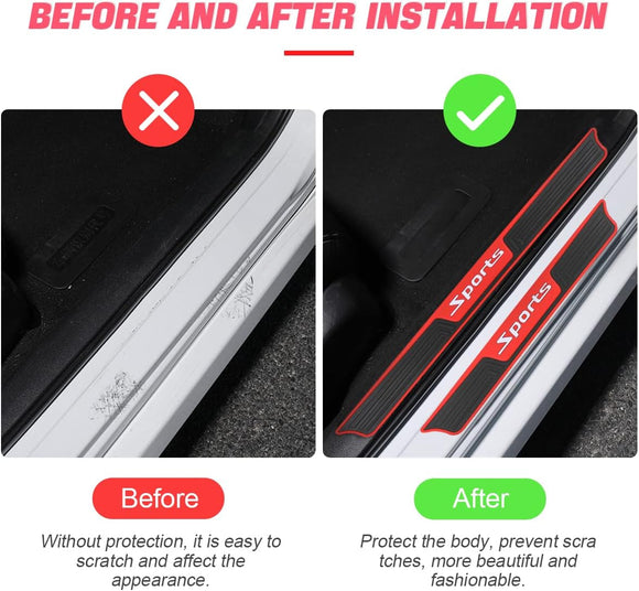4PCS Car Door Sill Plate Protectors Auto Door Entry Guards Sill Scuff Cover Panel Step Protector PVC Rubber Anti-Scratch Front Rear Door Pedal Car Accessories for Most Vehicles (Red/Sport)