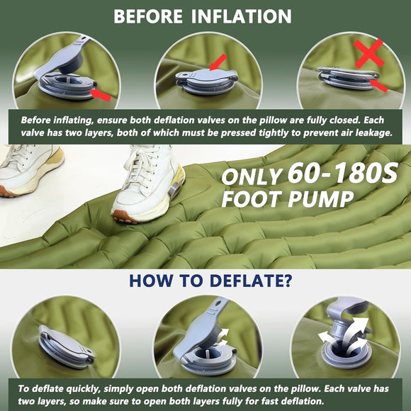 Double Sleeping Pad for Camping - Ultralight Camping Mattress with Pillow Built-in Foot Pump Compact Inflatable 2-Person Portable Mat for Backpacking Hiking Car Traveling Beach Tent